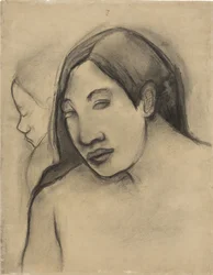 Hoofden van Tahitiaanse vrouwen, vooraanzicht en profiel, 1891-93