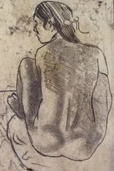Zittende Tahitiaanse naakt van achteren, c.1902