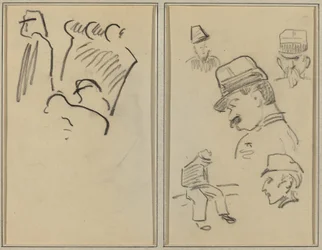 Soldaten; Vier soldaten en een zittende figuur [verso]