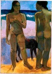 Tahitiaanse meisjes op het strand (olieverf op doek)