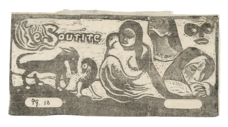 Drie mensen, een masker, een vos en een vogel, kopstuk voor Le sourire