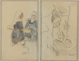 Twee Bretonse Vrouwen; Landschap [recto]