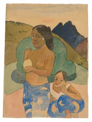Twee Tahitiaanse vrouwen in een landschap
