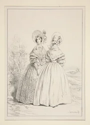 MEI 1837. Muts (sic) met trekkoord en boeket viooltjes; ...