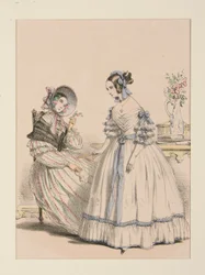 NOVEMBRE 1838. Robe en foulard poil de chèvre à raies perlées;