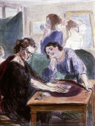 De oude lorettes, waarzegger in Parijs, midden 19e eeuw