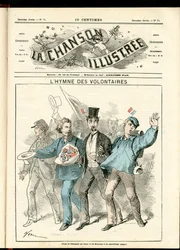La Chanson illustrée (tijdschrift), nummer 74, Satirisch in Kleuren, circa 1870: Het volkslied van de vrijwilligers - Oorlog 1870-1871, Patriottisme - Illustratie door Hadol (1835-1875)