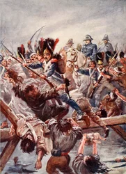 Toen de restanten van de Garde een weg vrijmaakten voor de Keizer, was er een stormloop, illustratie uit 