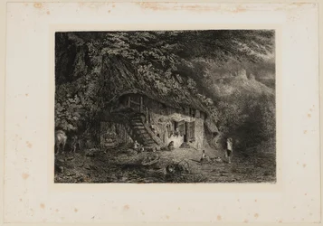 Normandisch huisje met de ruïnes van het kasteel van Arcques. Beraldi 79 IFF 31