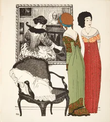 Twee empire lijn jurken uit Les Robes de Paul Poiret gepubliceerd 1908