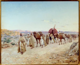 Een karavaan in de woestijn nabij Biskra, Algerije