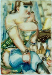 Vrouw met blauwe kousen