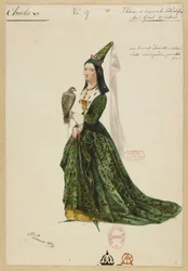 Isabelle de Bavière. Kostuumontwerp voor de opera Charles VI door Fromental Halévy, 1843