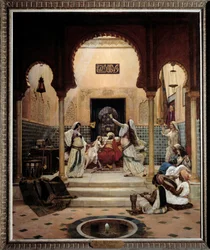 De oosterse dansers in een harem die een pasja vermaken