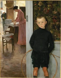 Enfant et femme dans un interieur - vrouw en kind in een kamer (schilderij op doek)