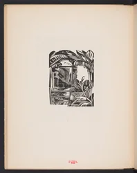 Illustratie uit "Plaatsen. 7 prenten gereproduceerd van houtblokken ontworpen en gegraveerd door Paul Nash, met illustraties in proza". Londen, William Heinemann, schutblad