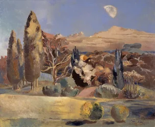 Landschap van de eerste kwartier van de maan