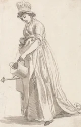 Een Meisje met een Gieter naar Links- Sarah Hough, Kindermeisje van Mevrouw T.P. Sandby