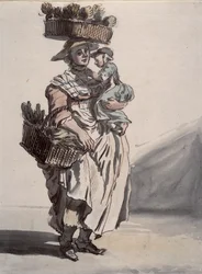 Een Londense groenteverkoper met een kind, 1759