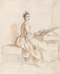 Portret van een Dame aan een Tafel