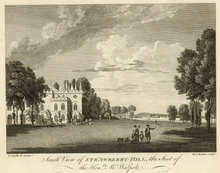 Zuidelijk uitzicht op Strawberry Hill, Twickenham, Londen, de zetel van de Eerwaarde Horace Walpole