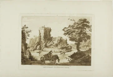 De ingang van Chepstow Castle, plaat drie uit Twelve Views in Wales