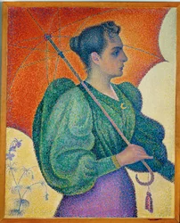 Vrouw met paraplu (schilderij op doek)