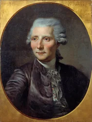 Portret van een man (voorheen geïdentificeerd als Pierre Augustin Caron de Beaumarchais (1732 - 1799). Schilderij door Paul Constant Soyer (1823-1903) (naar het schilderij van Jean Baptiste Greuze), olieverf op doek