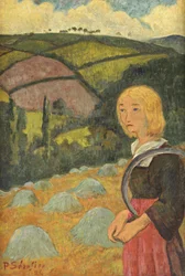 Jonge Bretonse meisje en hooibergen, 1924