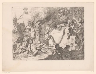 Putti bij een heiligdom van Minerva