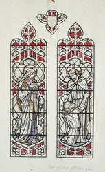 Raamontwerpen met St. Maria Magdalena en Christus met St. Peter voor Claverton Parish Church