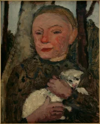 Meisje met lam (Borstportret van een meisje met een lam in haar armen)