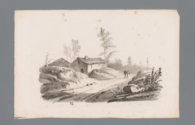 Heuvellandschap met landweg en huizen (Beginselen van landschappen)