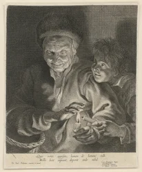 Oude vrouw en jongen met kaars