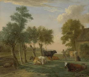 Koeien in een Weide bij een Boerderij