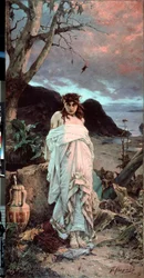 Meduse Representatie van een van de gorgonen met hypnotische blik - Schilderij van Pavel Alexandrovich Svedomsky (1849-1904) 1882 State Tretyakov Gallery, Moskou