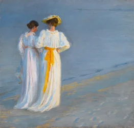 Anna Ancher en Marie Krøyer op het strand van Skagen