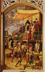 Autodafe van St. Domingo de Guzman (schilderij op hout)