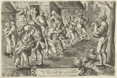 Boerenbruiloftsfeest met doedelzakspeler