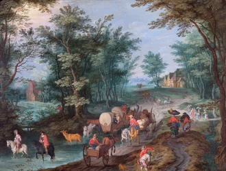 Landschap met Figuren die een Beek Oversteken, 17e eeuw