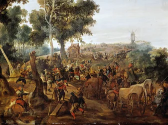 Aanval op een bevoorradingscolonne tijdens de Dertigjarige Oorlog (olieverf op doek)