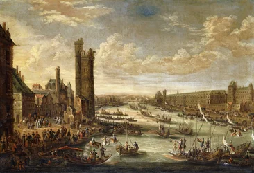 Een Uitzicht op Parijs richting het Louvre en de Tour de Nesle, 1671-77