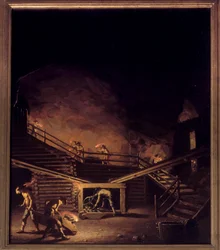 Kopermijn van Falun in Zweden in de 18e eeuw. Schilderij van Pehr Hilleström (1732-1816). 18e eeuw. Stockholm, Nationalmuseum