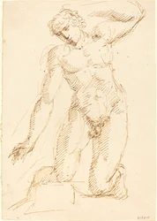 Een Knielende Mannelijke Naakt