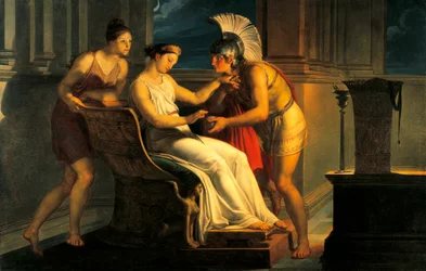 Ariadne geeft Theseus een draad om het labyrint te verlaten