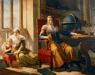 Isaac Newtong ontdekt de refractie van licht (schilderij op doek)