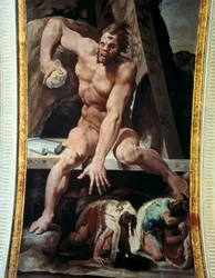 Ulysses en zijn metgezellen vluchten uit de grot van Polyphemus