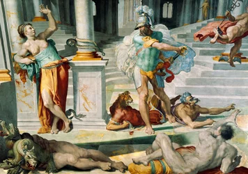 Odysseus en de tovenares Circe, door Pellegrino Tibaldi, circa 1550, fresco