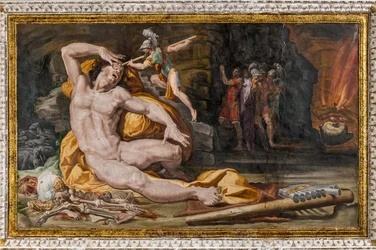 Odysseus verblindt Polyphemus, detail uit de Zaal van Polyphemus