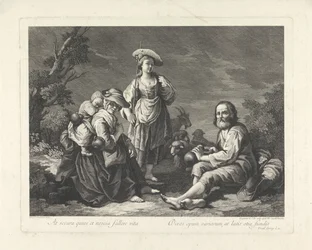 Herdersfamilie in een landschap